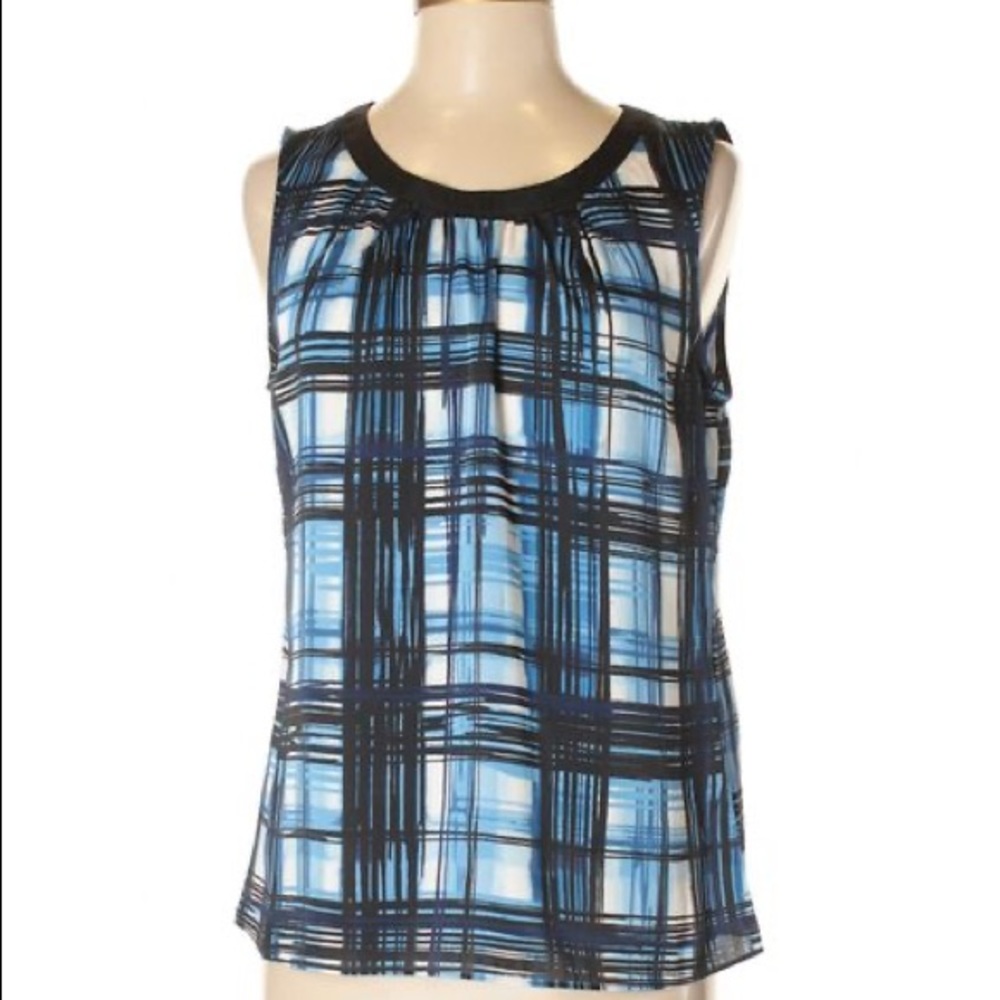 Blue plaid zip back blouse